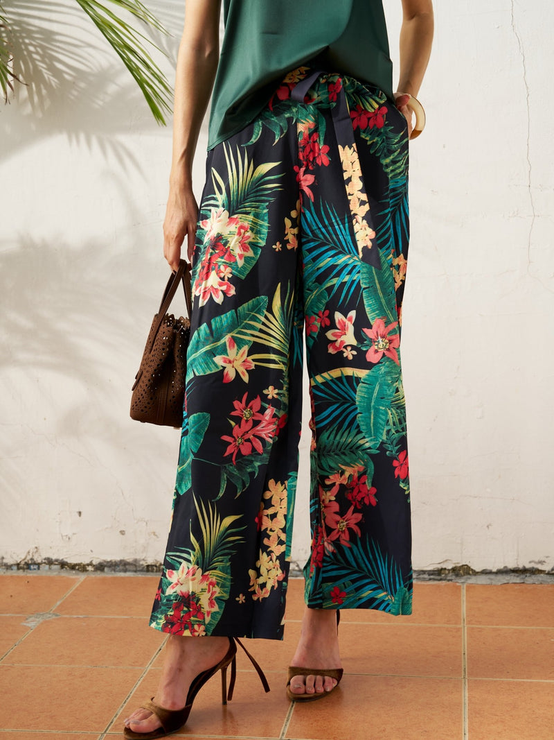 Tropical Print Wide - Leg Pants - Social Queen