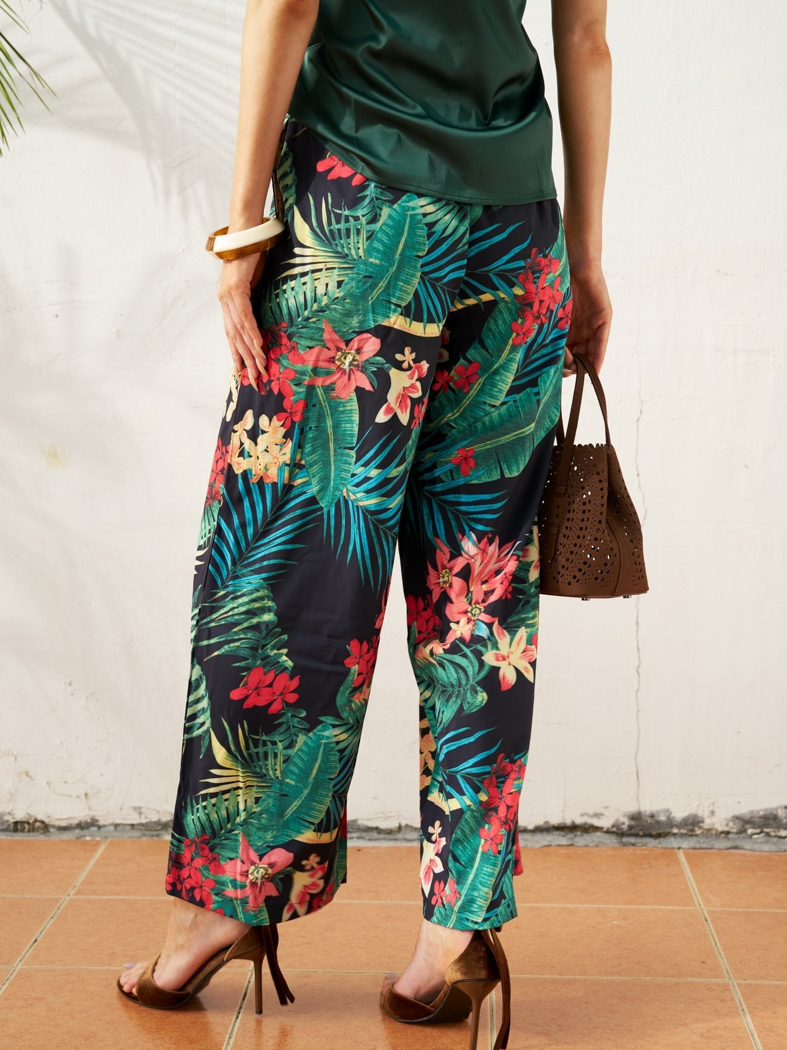 Tropical Print Wide - Leg Pants - Social Queen