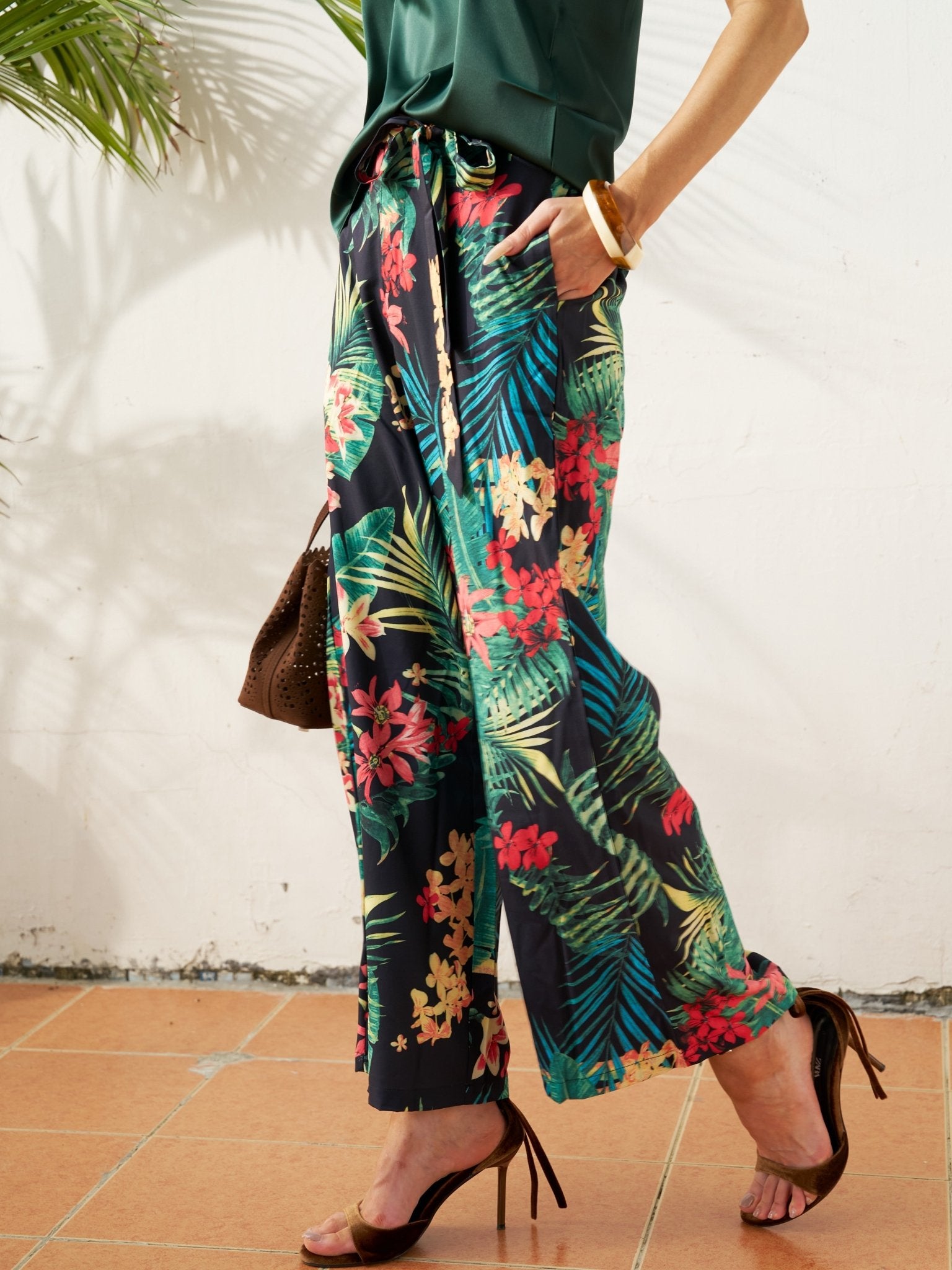 Tropical Print Wide - Leg Pants - Social Queen