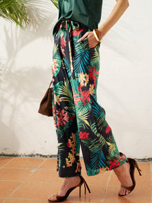 Tropical Print Wide - Leg Pants - Social Queen