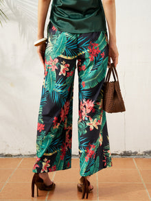 Tropical Print Wide - Leg Pants - Social Queen