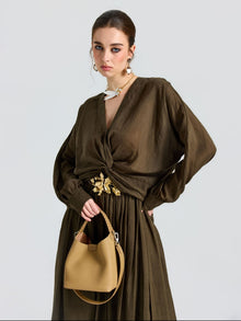 Twist-Front Ramie Shirt - Social Queen