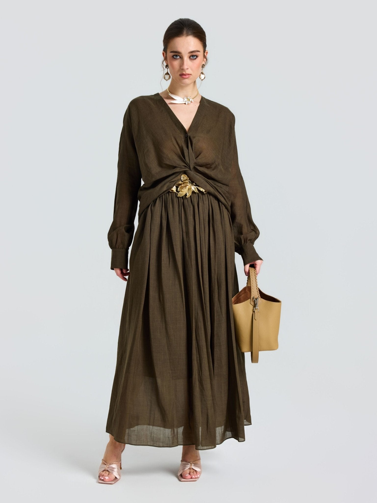 Twist-Front Ramie Shirt - Social Queen