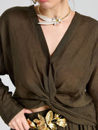 Twist-Front Ramie Shirt - Social Queen