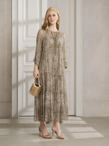 Vintage Palatial Print Tiered Silk Dress - Social Queen