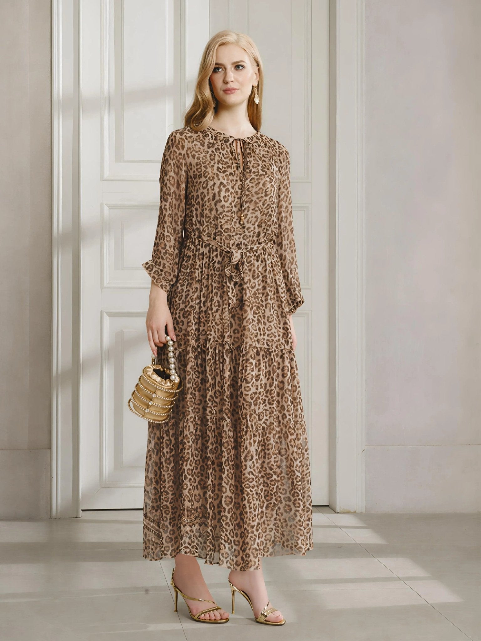 Vintage Palatial Print Tiered Silk Dress - Social Queen