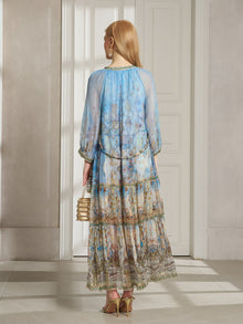 Vintage Palatial Print Tiered Silk Dress - Social Queen