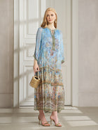 Vintage Palatial Print Tiered Silk Dress - Social Queen