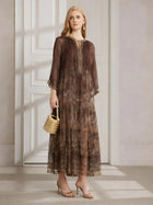 Vintage Palatial Print Tiered Silk Dress - Social Queen