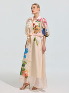 Watercolor Floral Print Appliqué Dress - Social Queen