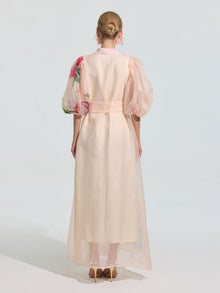 Watercolor Floral Print Appliqué Dress - Social Queen