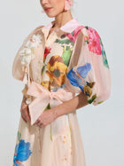 Watercolor Floral Print Appliqué Dress - Social Queen