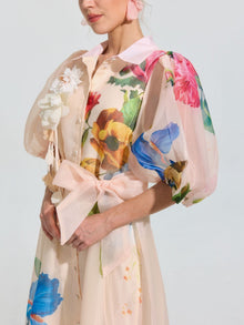Watercolor Floral Print Appliqué Dress - Social Queen