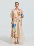 Watercolor Floral Print Appliqué Dress - Social Queen