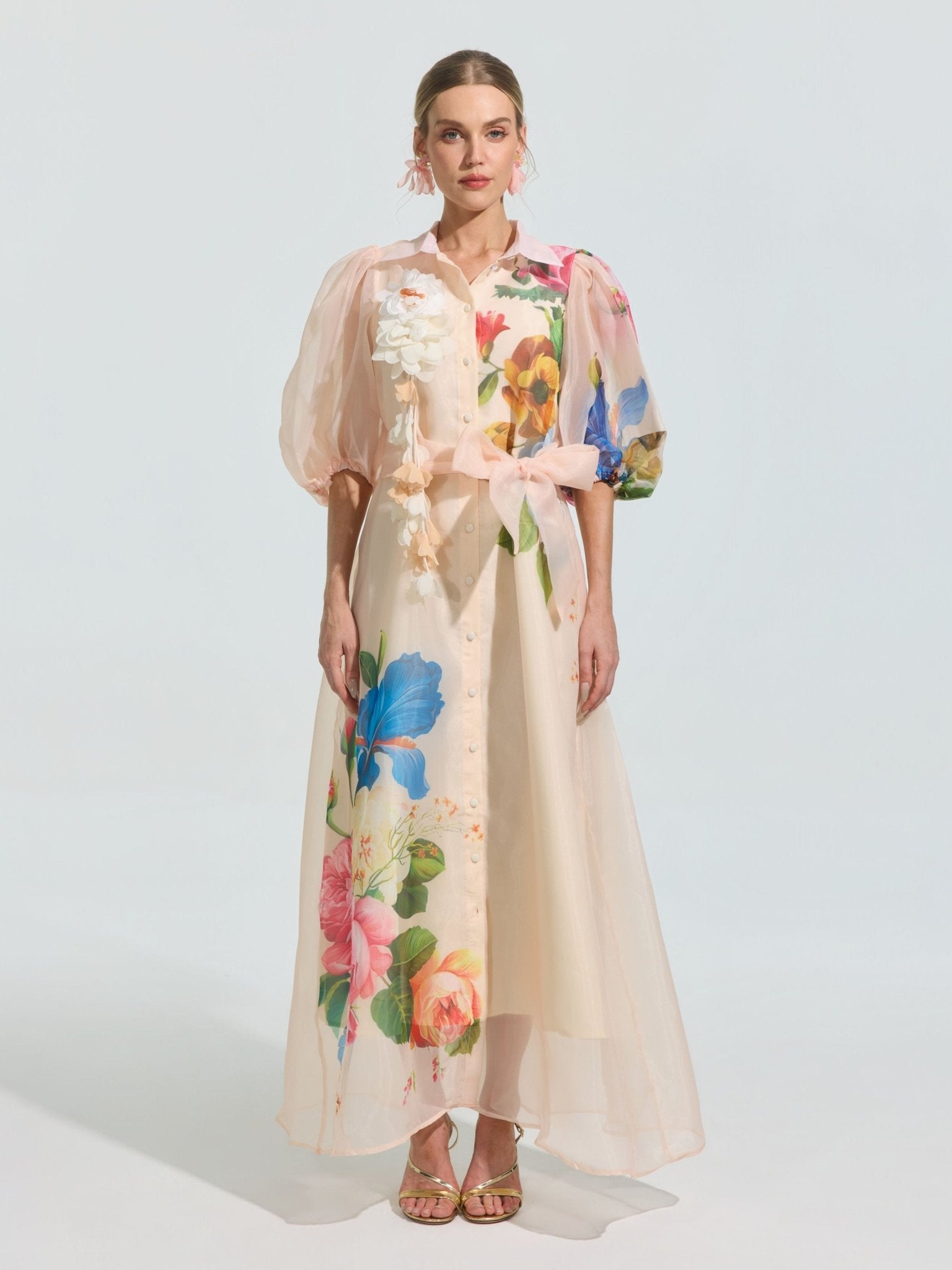Watercolor Floral Print Appliqué Dress - Social Queen