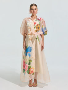 Watercolor Floral Print Appliqué Dress - Social Queen