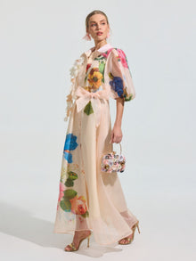 Watercolor Floral Print Appliqué Dress - Social Queen