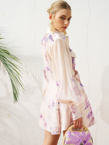 Watercolor Floral Ramie Shirt Dress - Social Queen