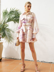 Watercolor Floral Ramie Shirt Dress - Social Queen