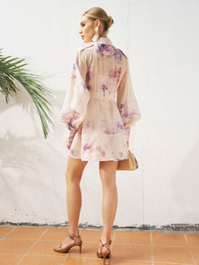 Watercolor Floral Ramie Shirt Dress - Social Queen