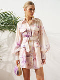 Watercolor Floral Ramie Shirt Dress - Social Queen