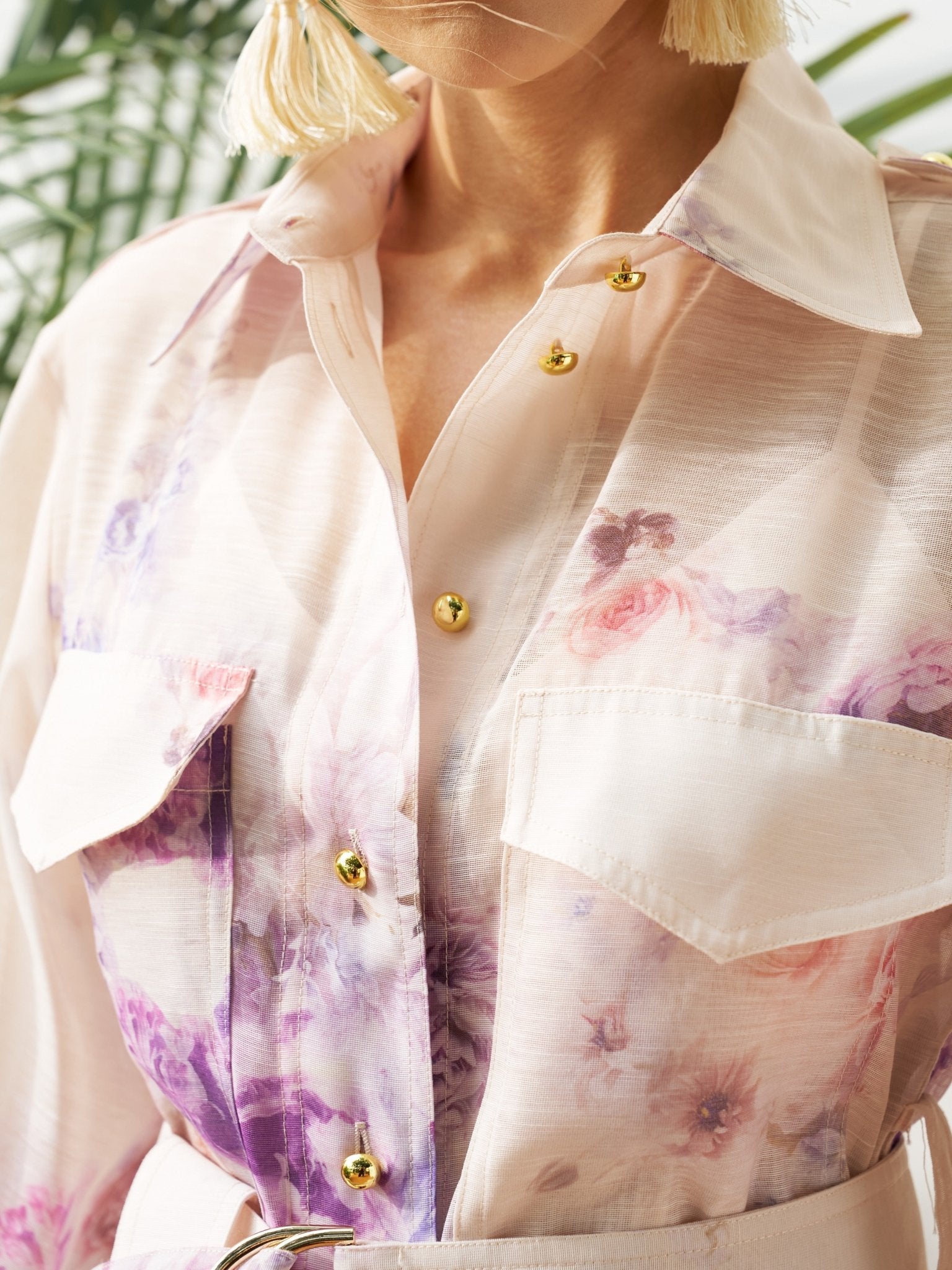 Watercolor Floral Ramie Shirt Dress - Social Queen