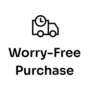 A black outline of a delivery truck with a clock above it sits above bold "Worry-Free Purchase" text, all on a white background, promoting Seel’s extra protection with the Seel Resolution Center.
