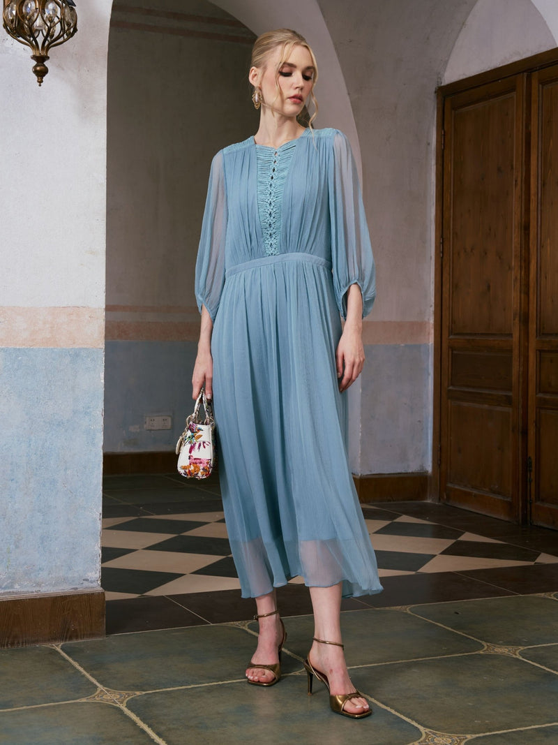 Woven Cutwork Silk Dress - Social Queen